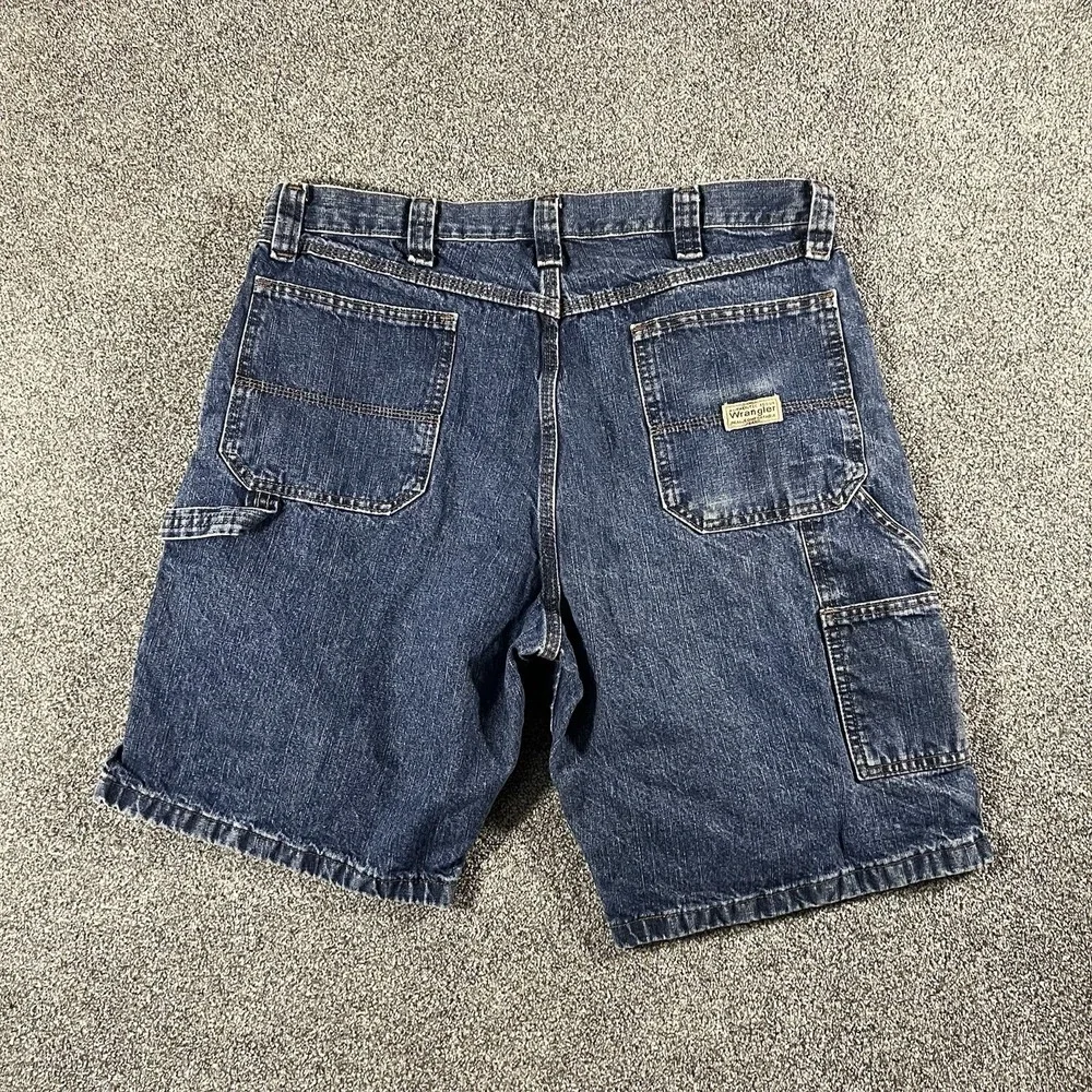 Wrangler Carpenter Denim Shorts Men's 36 Blue Relaxed Workwear Cotton Jorts